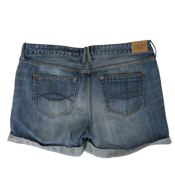 Abercrombie & Fitch Rolled Cuffed Denim Jean Shorts Women's 10 Rigid Button Fly - Picture 2 of 5